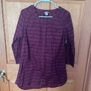 Duluth trading organic cotton Women's Purple Button-Up tunic Top with pockets